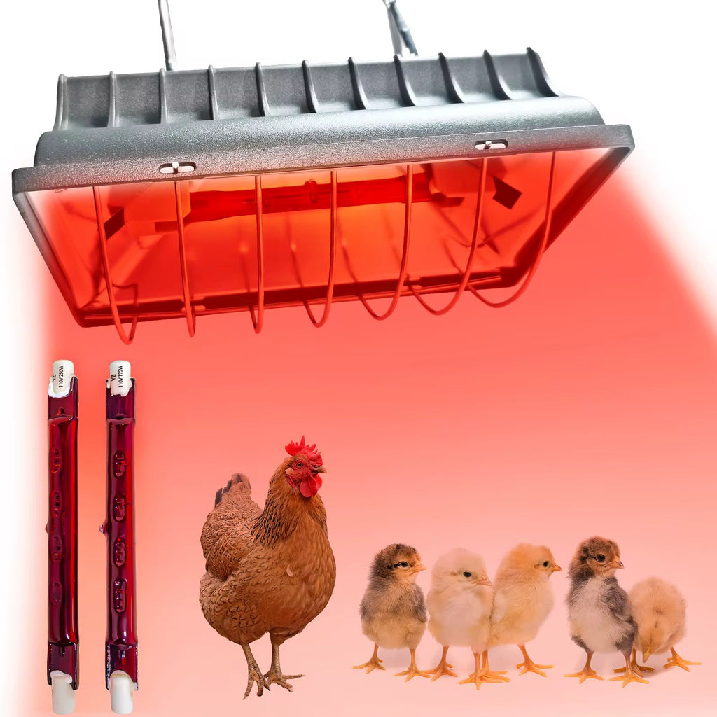 Lampe Chauffante Infrarouge pour Élevage – 2 Tubes Rouges + Chaînes Inox