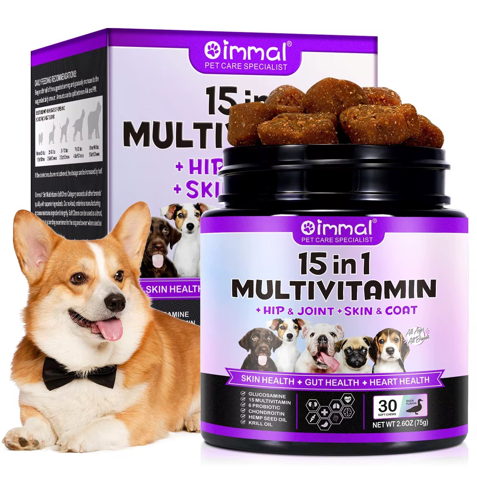 Multivitamine 15 en 1 pour Chien – Hanches, Articulations, Peau & Pelage | Oimmal