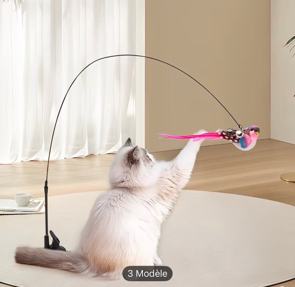 Canne à Pêche Interactive pour Chat – avec Oiseau et Plumes