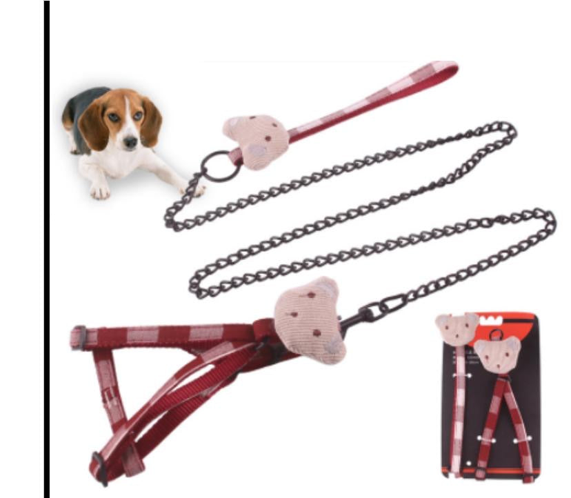 Set Harnais et Laisse Chaîne pour Chiot – Motif Ourson