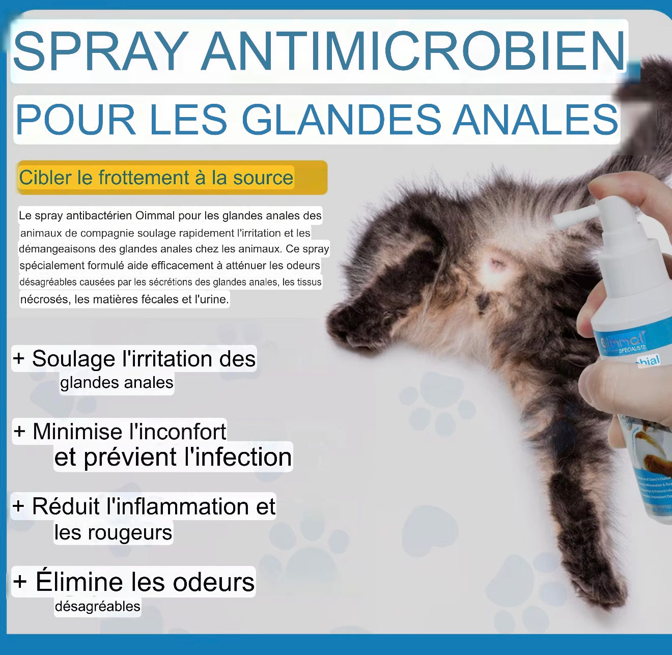Spray Antimicrobien Glandes Anales Oimmal pour Chats – Aloé Vera & Camomille (120 ml)