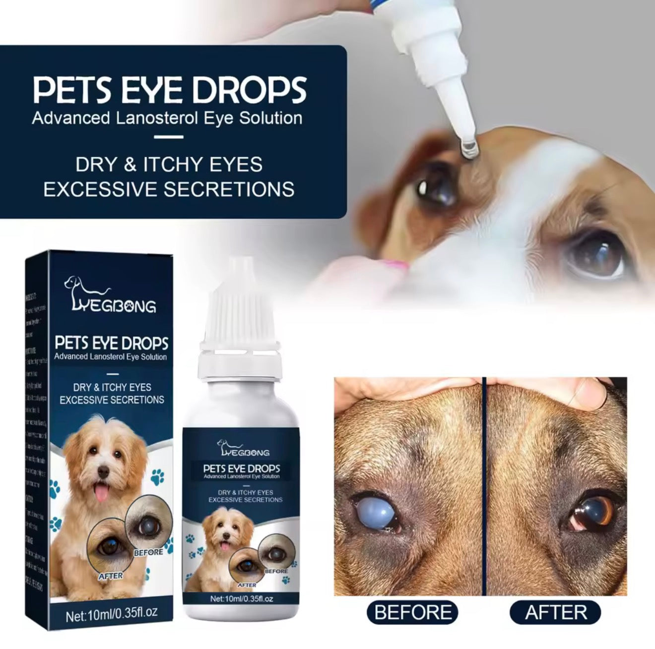 Collyre Vétérinaire au Lanostérol – Yeux Secs, Irrités & Sécrétions Excessives (10ml)