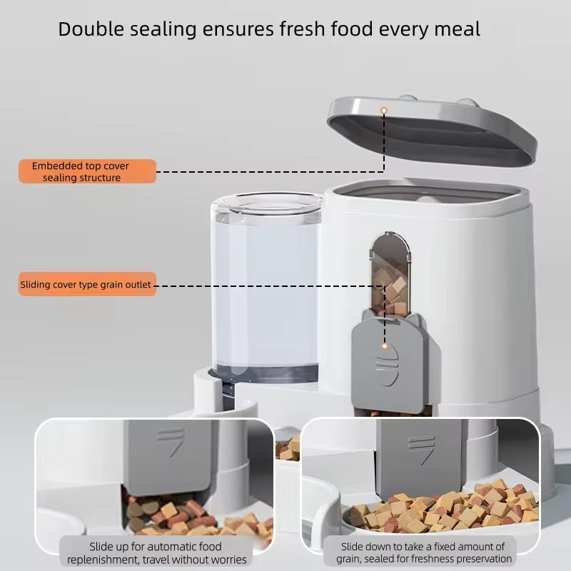 Distributeur automatique 2-en-1 nourriture et eau pour chats et chiens
