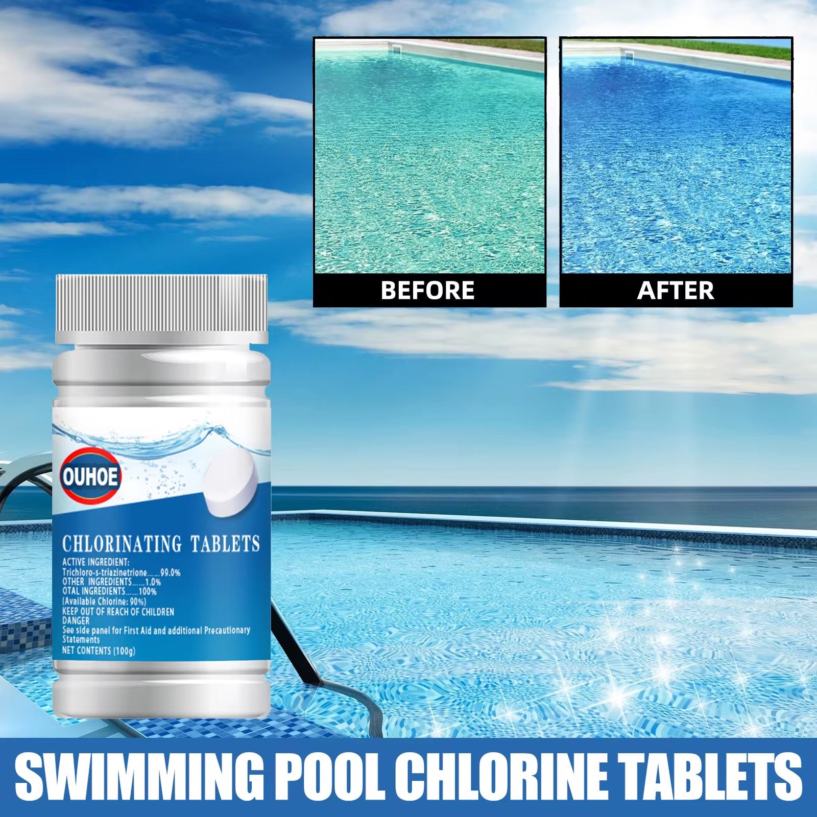 Pastilles Chlorantes pour Piscine – OUHOE (100g)