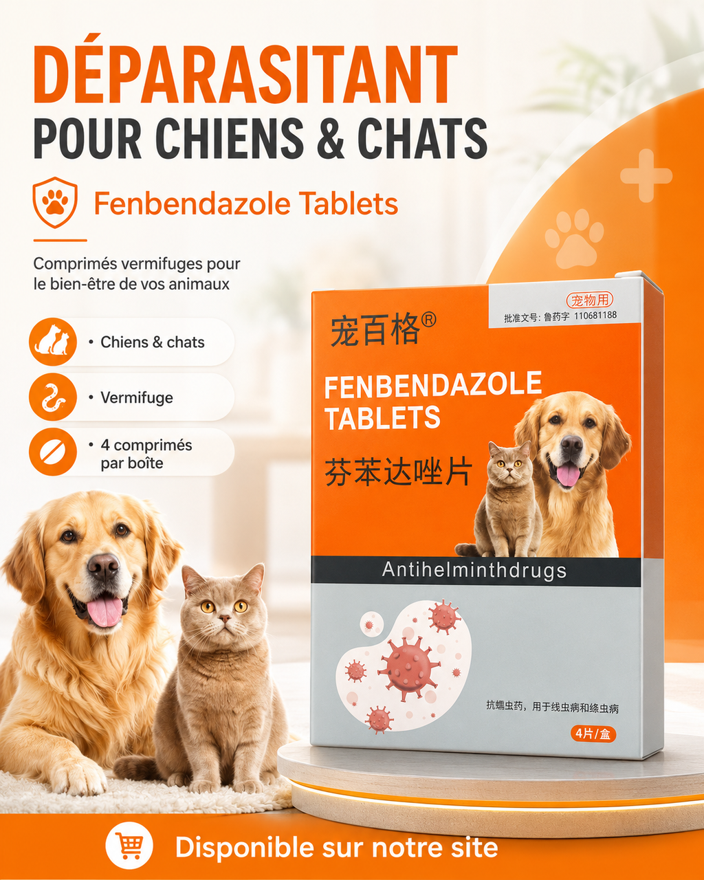 Vermifuge–Comprimé Antiparasitaire pour Chiens et Chats