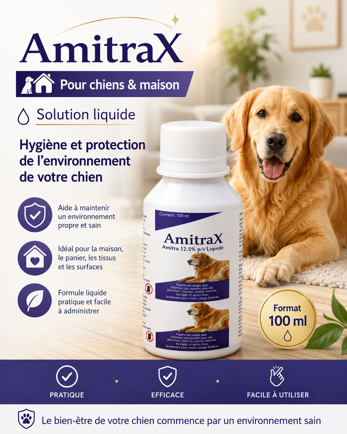 AmitraX – Solution Liquide Anti-Puces pour Chien & Maison (100 ml)
