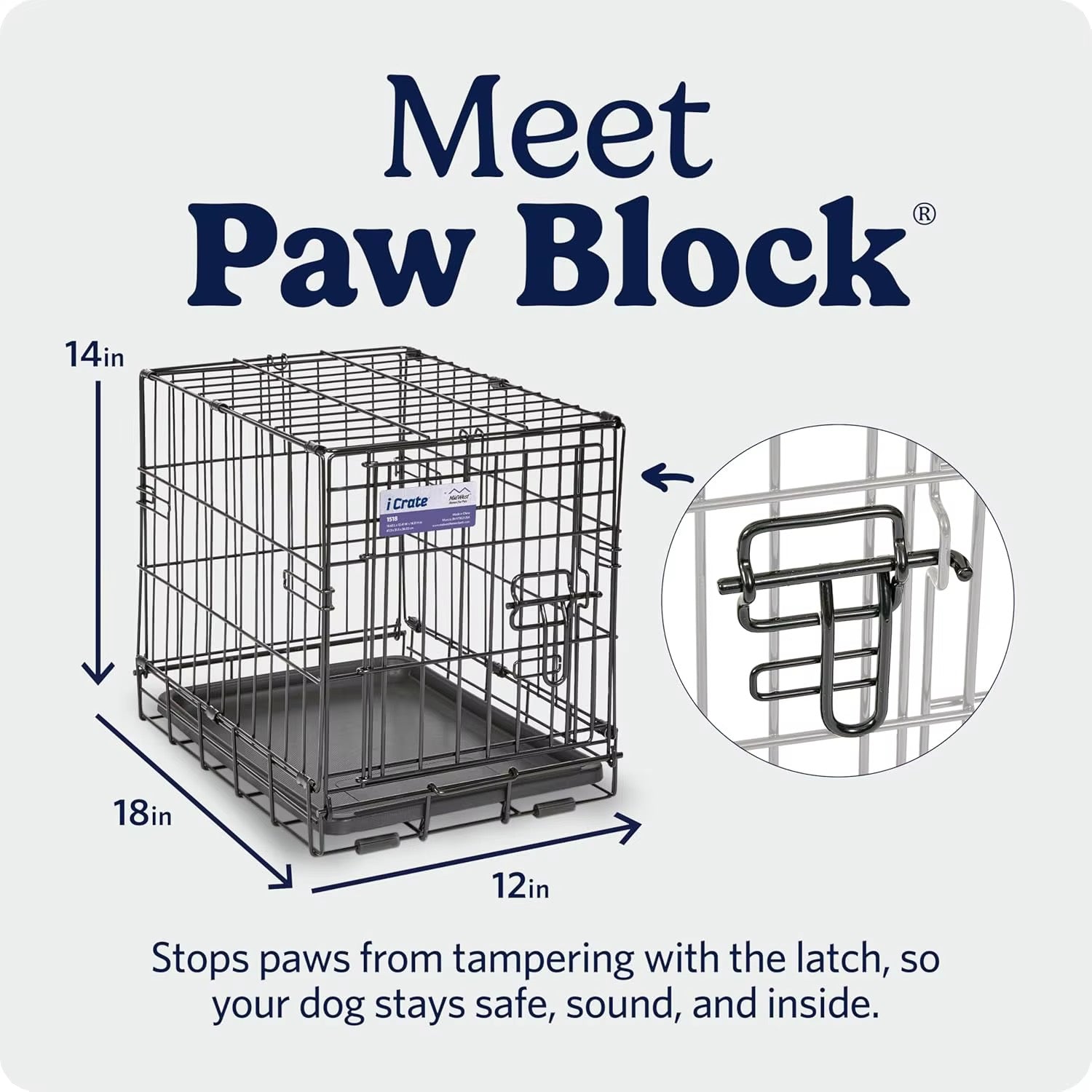 Cage iCrate avec Système Paw Block® – Loquet Sécurisé Anti-Fugue pour Chien